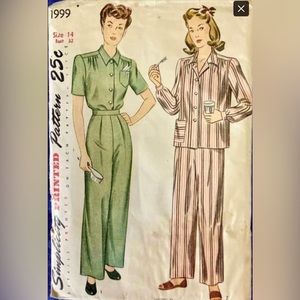 Vintage 1947 Pajamas Sewing Pattern not for sale
